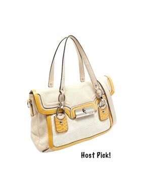 COACH ~ Kristin Spectator Satchel/Crossbody Cream and Yellow w/Silver Hardware